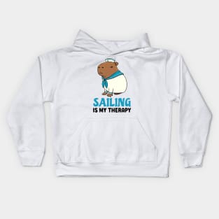 Sailing is my therapy Capybara Sailor Kids Hoodie